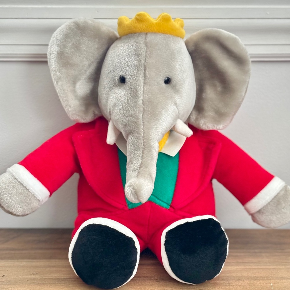 VINTAGE 1988 King BABAR Elephant Red Tuxedo Crown 14” Plush Christmas Toy Gund